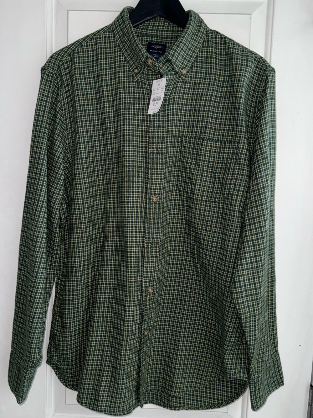 J. Crew NWT Brushed Twill Button-Down Shirt in Green/Tan Micro-Plaid